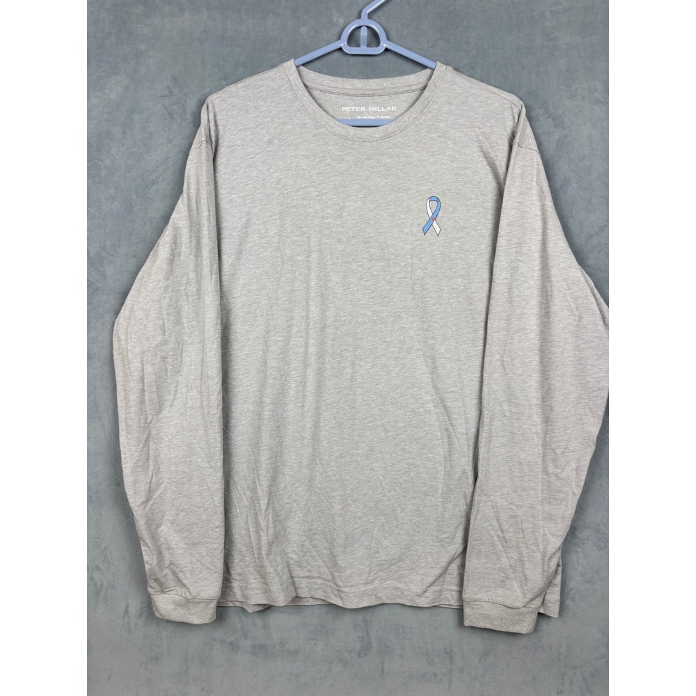Peter Millar Mens L Fighting The Sweet War Pima Cotton Long Sleeve Tee Gray